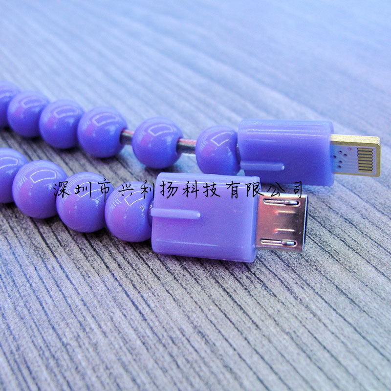 2 in 1 iPhone Lightning+Micro-usb Charger Bracelet Pure Color Bead Bracelet