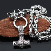 Load image into Gallery viewer, Viking Wolf Style Necklace Thor Hammer pendent Chain
