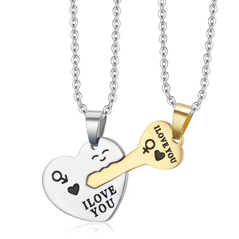 I Love You Heart Shaped Mactching Key Chains Necklaces