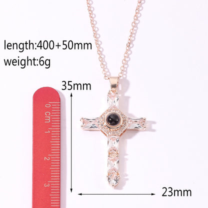 Fashion Cross Father Pray Projection Crystal Necklace