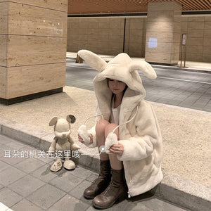 Moving Bunny Rabbit ear Winter Hoodies For Teens Adult