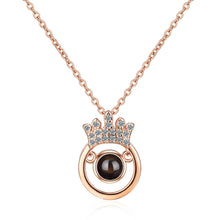 Load image into Gallery viewer, 100 Languages I Love You Projection Round Crown Diamonds Necklace
