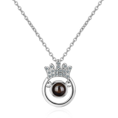 100 Languages I Love You Projection Round Crown Diamonds Necklace