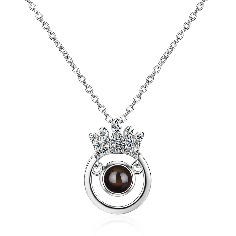100 Languages I Love You Projection Round Crown Diamonds Necklace