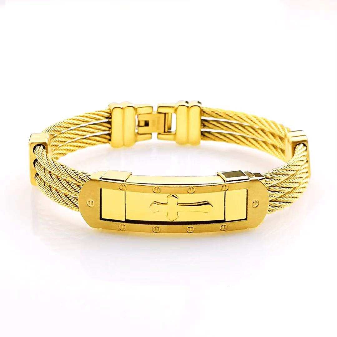 Heavy Metal Cross Steel Wire Bracelets For Boy Friend