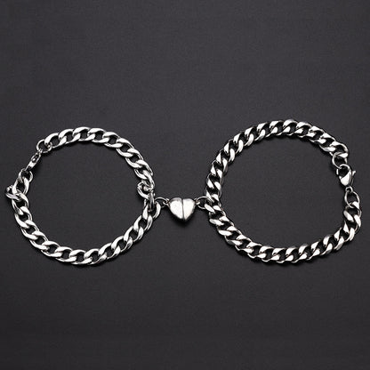 2Pcs/Set Heart Shaped Angel Wing Lock Key Magnetic Bracelet For BFFs Couples