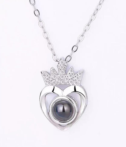 I love you 100 languages Projection Crown Heart Pendant necklace