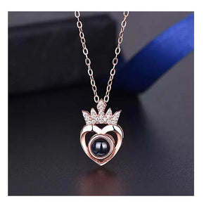 I love you 100 languages Projection Crown Heart Pendant necklace