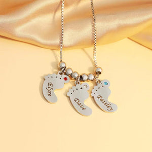 Custom Baby Feet Necklace Engrave Names For Mom Mother's Day Gift
