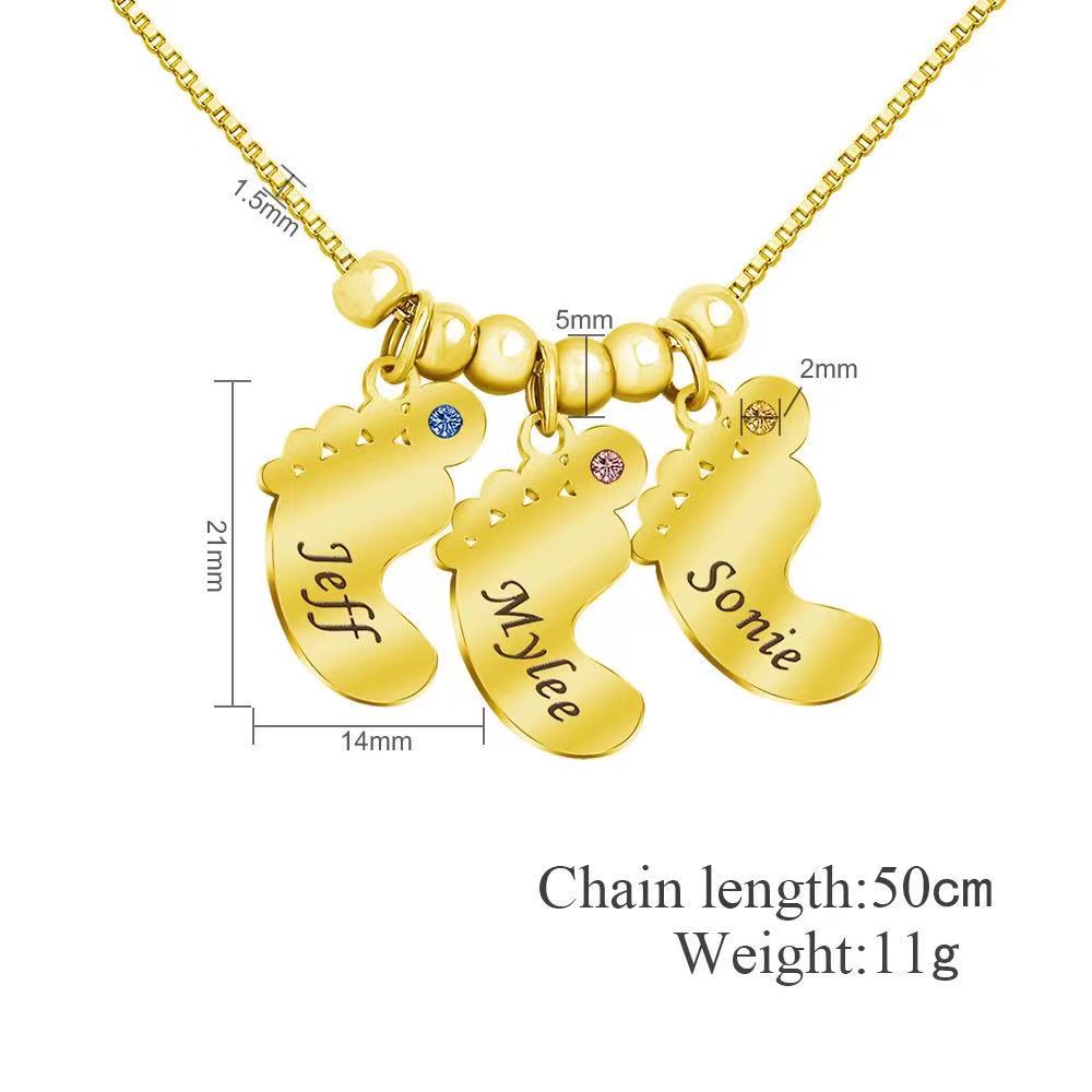 Custom Baby Feet Necklace Engrave Names For Mom Mother's Day Gift