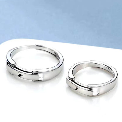 Heart Beat Sun Moon Buckle Openable Engrave Name Promise Rings