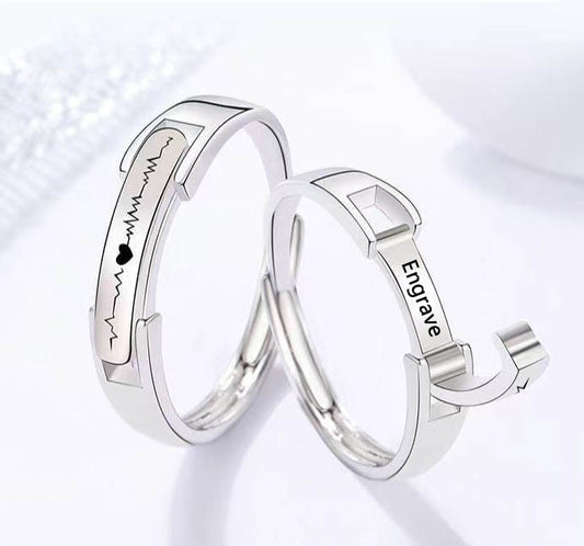 Heart Beat Sun Moon Buckle Openable Engrave Name Promise Rings