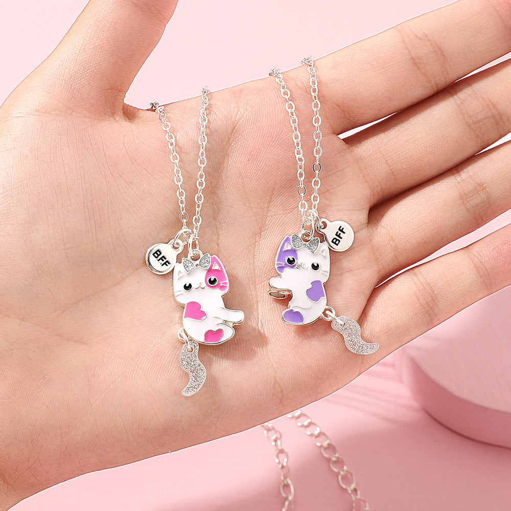 Cute Cat Movable Tail Magnet Attracting Necklace