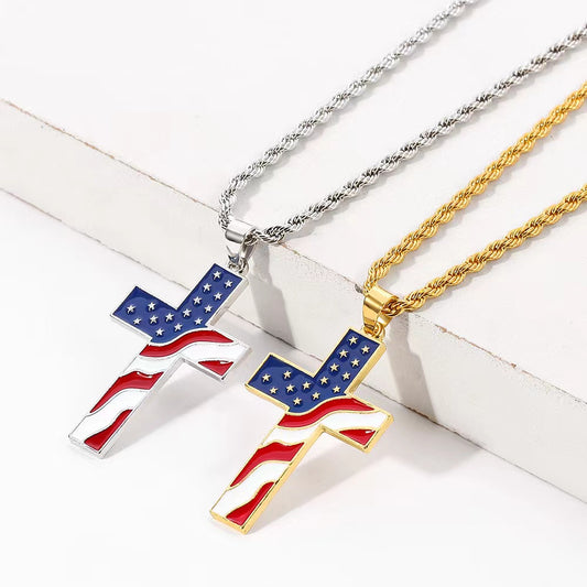 2pcs/set the US map Cross necklaces