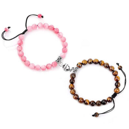 2pcs/set Natural Stone Magnetic Heart  Bead Bracelet For Friendship Couples