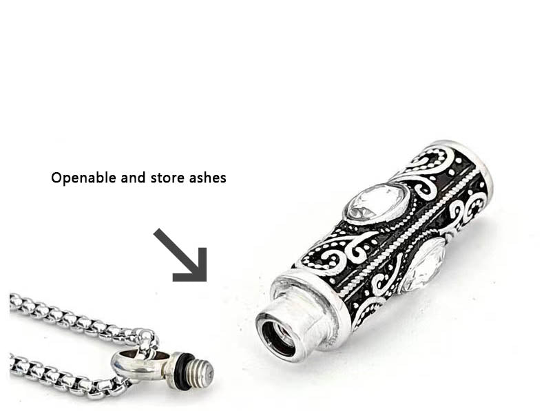 Inlay Crystal Cylinder Urn Ashes Keep Memory Necklace