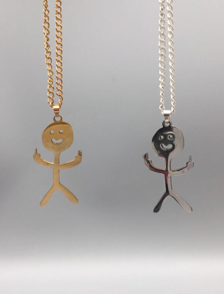 Smile Middle Finger Necklace Stickman Pendant Necklace