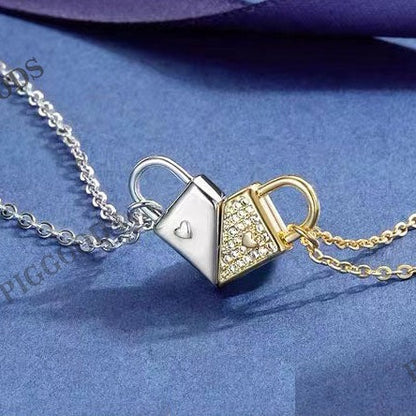 Sterling Silver Lock Matching Heart Magnetic BFF Couples Necklaces