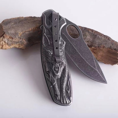 3D Wolf Camping Knife with Belt Clip