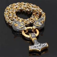 Load image into Gallery viewer, Viking Wolf Style Necklace Thor Hammer pendent Chain
