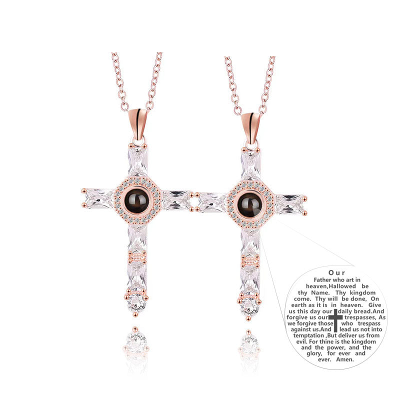 Fashion Cross Father Pray Projection Crystal Necklace