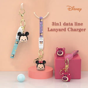 Lotso Mickey 3 in 1 Data Cable Charger Key Chain For Android Apple Samsung Huawei