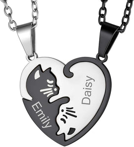 2BFF Couples Cute Kittens Matching Cats Pendant Necklace