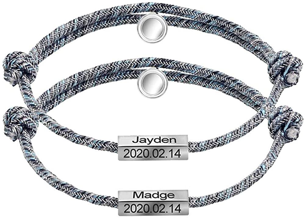 2pcs benutzerdefinierte gravieren Name Datum magnetische Persönlichkeit Paar BFF Armbänder