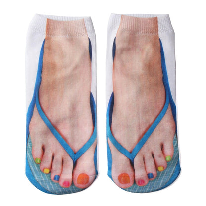 3D Pattern Manicure Print Socks Flip Flop Funny Hidden Running Socks Women Personalized Low Cut Ankle