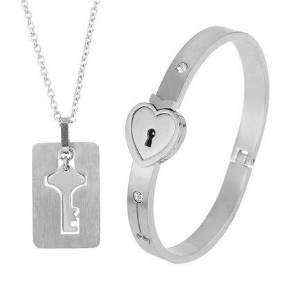 Lock Bracelet Key Necklace Couples BFFs Set