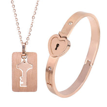 Cargar imagen en el visor de la galería, Lock Bracelet Key Necklace Couples BFFs Set
