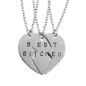 3 pcs/set Best Bitches Pendant Broken Heart stitching Necklace