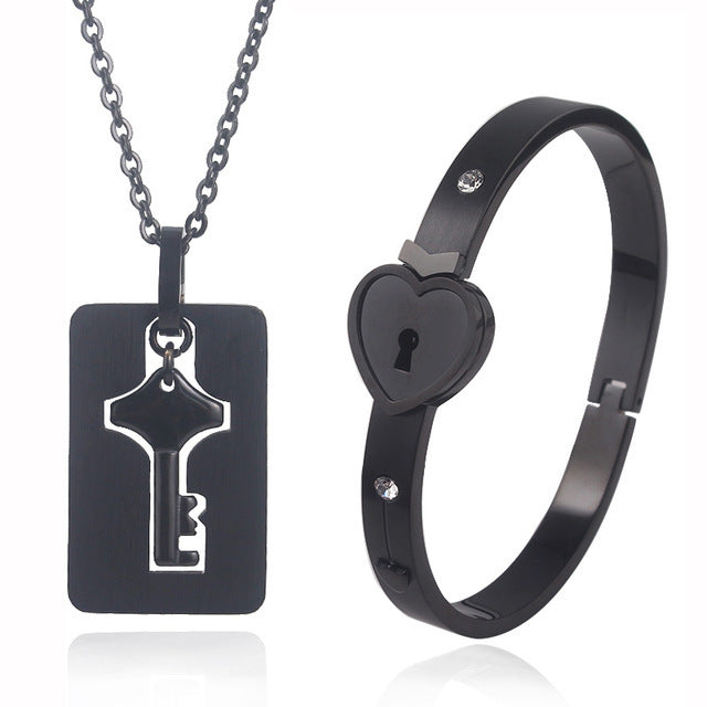 Lock Bracelet Key Necklace Couples BFFs Set