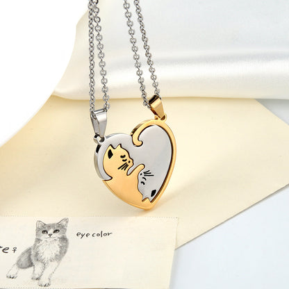 2BFF Couples Cute Kittens Matching Cats Pendant Necklace