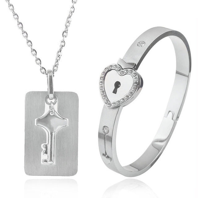 Lock Bracelet Key Necklace Couples BFFs Set