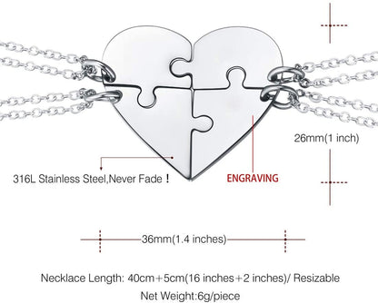 Gravierte Namen 2–5 passende Halsketten in Herzform für den besten Freund der Familie