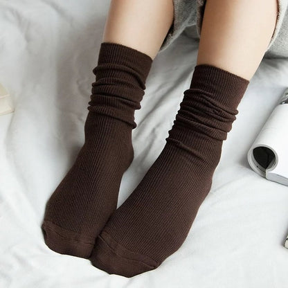 Loose Solid Colors Double Needles Knitting Cotton Long Socks