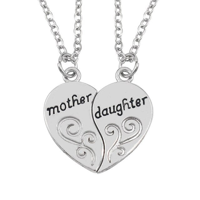 2 Pcs/Set Heart Stitching Mom Daughter Family Necklace
