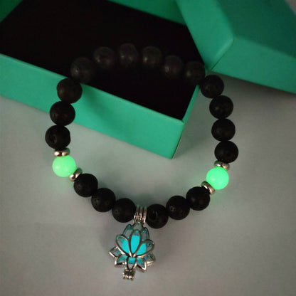 8mm Natural Stone Beads Luminous Lotus Pendant Bracelet