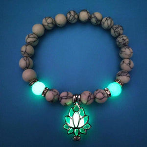 8mm Natural Stone Beads Luminous Lotus Pendant Bracelet