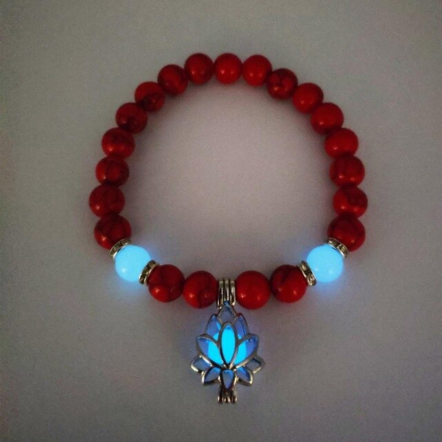 8mm Natural Stone Beads Luminous Lotus Pendant Bracelet