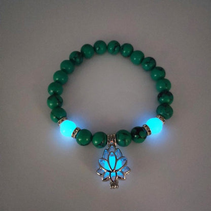 8mm Natural Stone Beads Luminous Lotus Pendant Bracelet