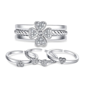 Three-in-One Four Leaf Clover BFF Rings