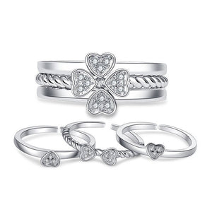 Three-in-One Four Leaf Clover BFF Rings