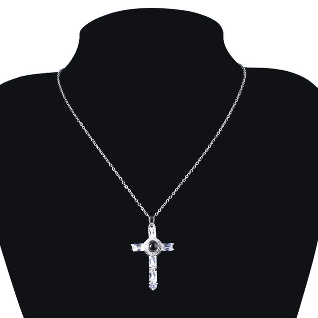 Fashion Cross Father Pray Projection Crystal Necklace