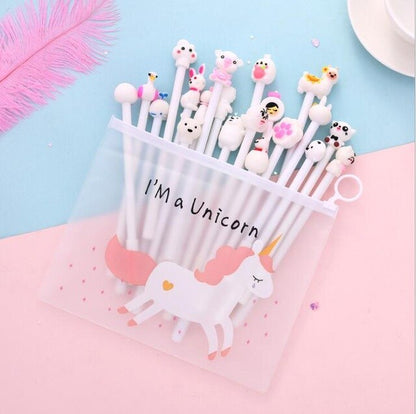 20pcs/pack Cute Cartoon Designs Gel Ink Writing Pens