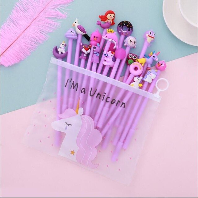 20pcs/pack Cute Cartoon Designs Gel Ink Writing Pens