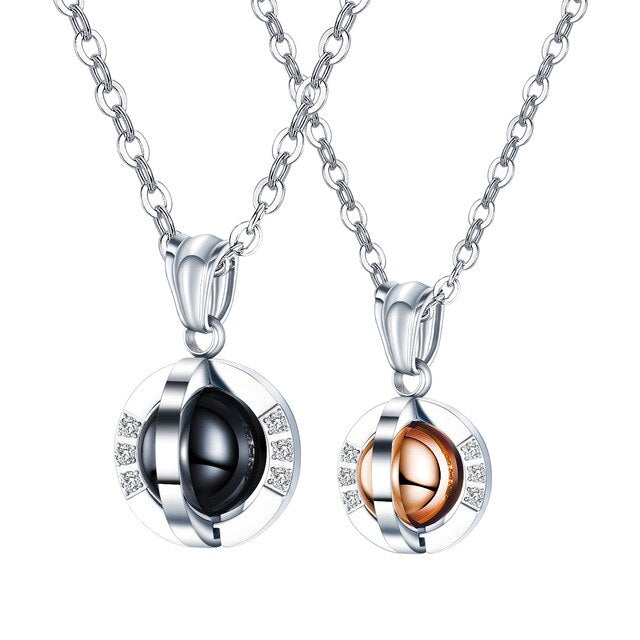 Couple Love Neaklaces Matching Set The Eerth Black & Rose Gold Pendant