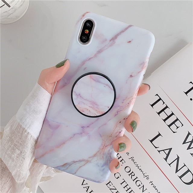 Holder Stand Marble Case For iPhone Huawei Skin IMD Silicon Phone Case