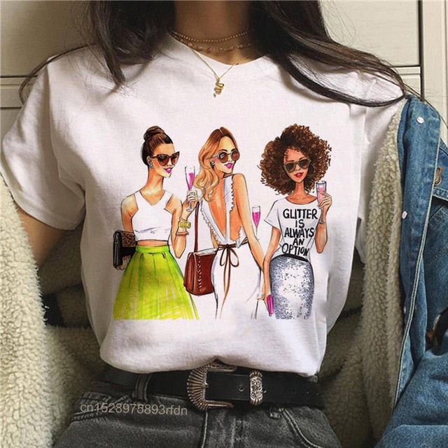 Women Best Friends Girl T-Shirt Girl Summer Casual Tops